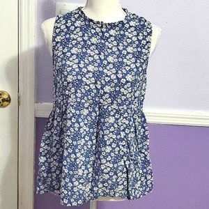 Rachel Zoe Blue Ditsy Floral Modest Flowy Sleeveless Top